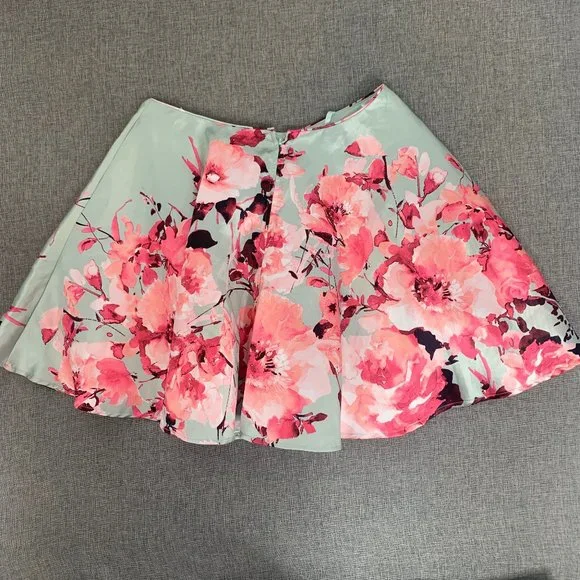 Jodi Kristopher Formal Elegant Floral Skirt Pleated Flared Puffy Skirt Pink 9 - Picture 11 of 13